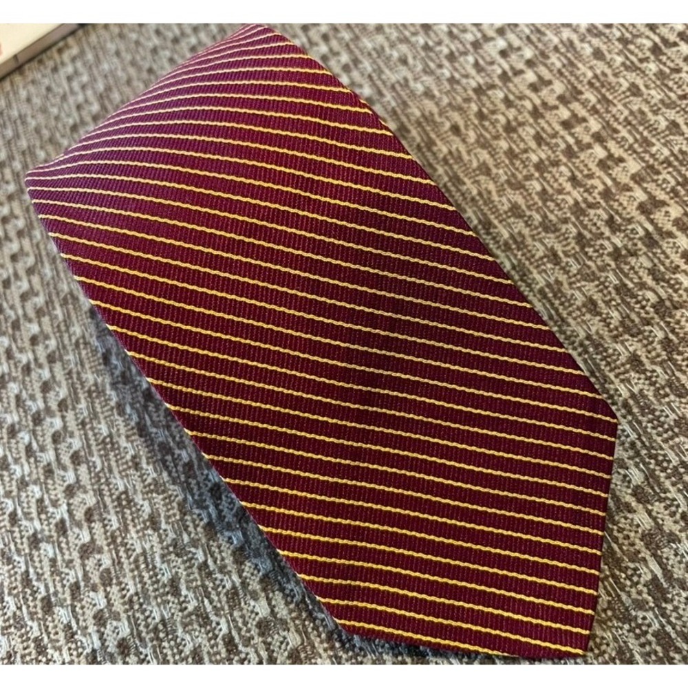 Brooks Brothers Necktie Mens Burgundy Gold Silk Repp Stripe England Preppy